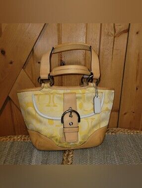 Coach Y2K Soho Signature Jacquard Buckle Tote Bag Style 1853 Yellow Leather